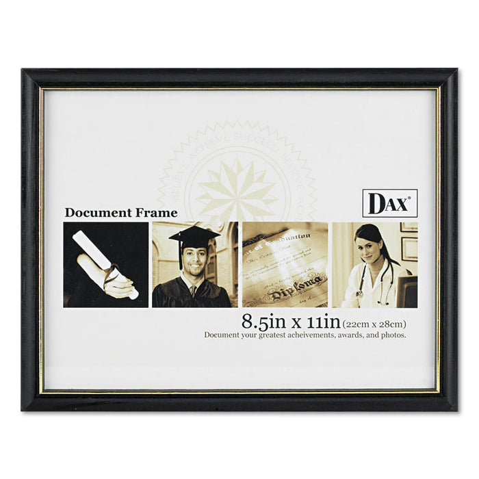 Two-Tone Document/Diploma Frame, Wood, 8.5 x 11, Black with Gold Leaf Trim