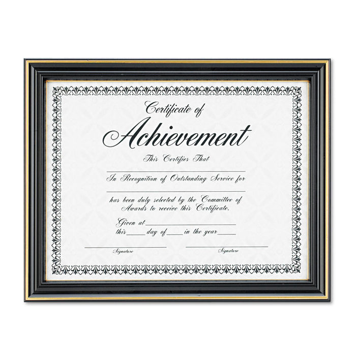 Gold-Trimmed Document Frame with Certificate, Plastic/Glass, 8.5 x 11, Black