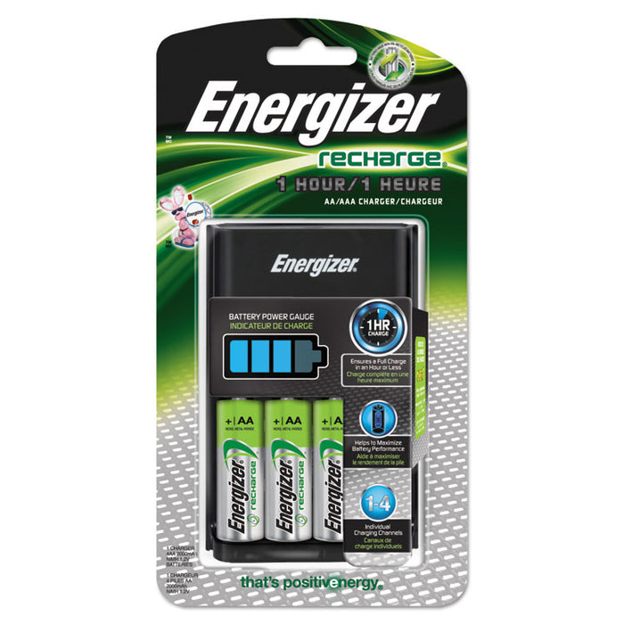 Recharge 1 Hour Charger, For AA or AAA NiMH Batteries, Includes 4 AA Batteries