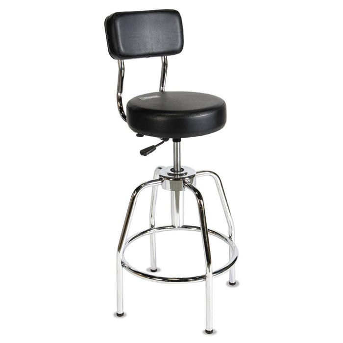 Heavy-Duty Shop Stool, 34" Seat Height, Supports up to 300 lbs., Black Seat/Black Back, Chrome Base