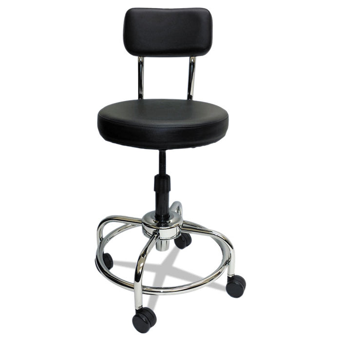 Lab and Healthcare Stool, Supports Up to 300 lb, 19" to 27" Seat Height, Black Seat/Back, Chrome Base
