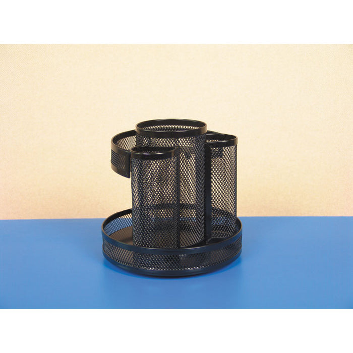 Metal Mesh Rotating Desktop Organizer, 8 Compartments, Metal Mesh, 6.5" Diameter x 6.13"h, Black