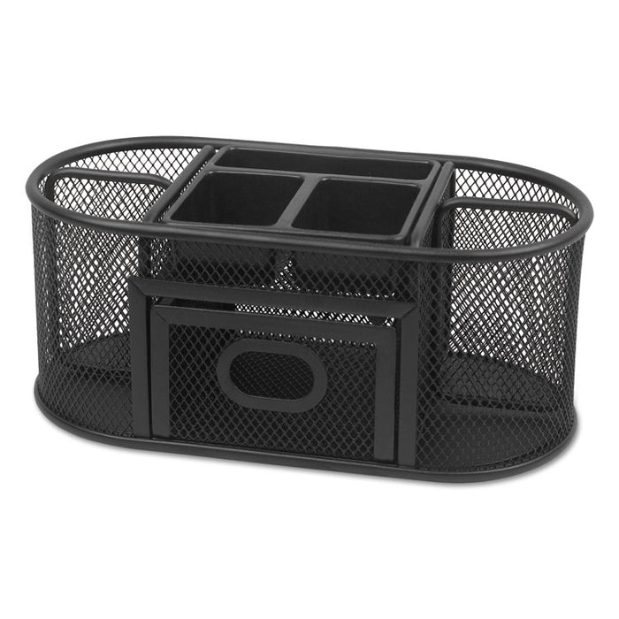 Metal Mesh Oval Desktop Organizer, 9 3/8 x 4 x 4 7/8, Black