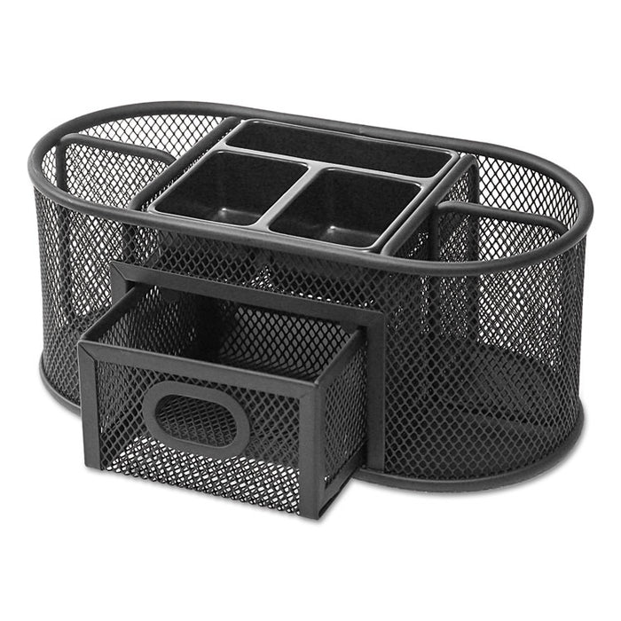 Metal Mesh Oval Desktop Organizer, 9 3/8 x 4 x 4 7/8, Black