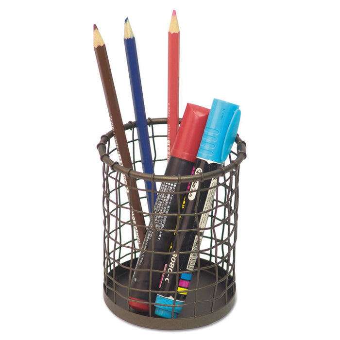 Vintage Wire Mesh Pencil Cup, 3 3/8"dia x 4 1/2"h, Vintage Bronze