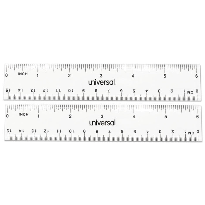 Clear Plastic Ruler, Standard/Metric, 6" Long, Clear, 2/Pack