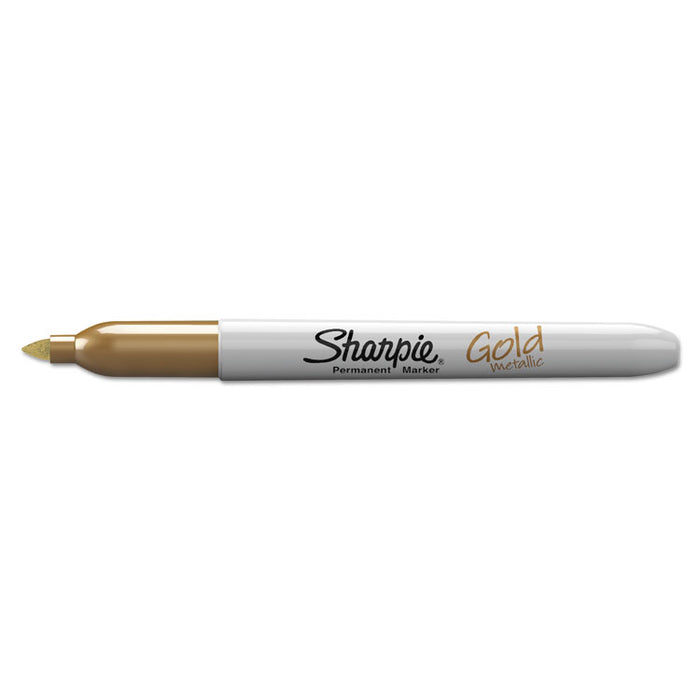 Metallic Fine Point Permanent Markers, Bullet Tip, Gold-Silver-Bronze, 6/Pack