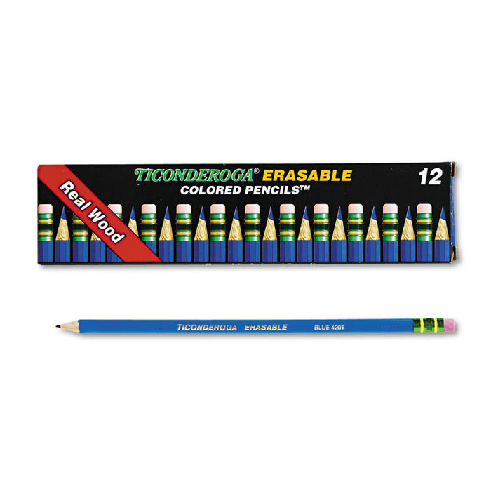 Erasable Colored Pencils, 2.6 mm, 2B (#1), Blue Lead, Blue Barrel, Dozen