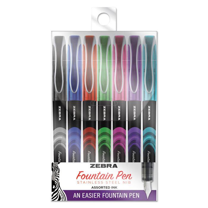Fountain Pen, Fine 0.6 mm, Assorted Ink Colors, Assorted, 7/Pack