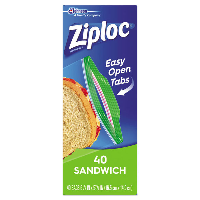 Resealable Sandwich Bags, 1.2 mil, 6.5" x 5.88", Clear, 40/Box