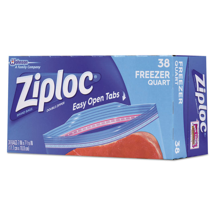 Double Zipper Freezer Bags, 1 qt, 2.7 mil, 6.97" x 7.7", Clear, 9/Carton