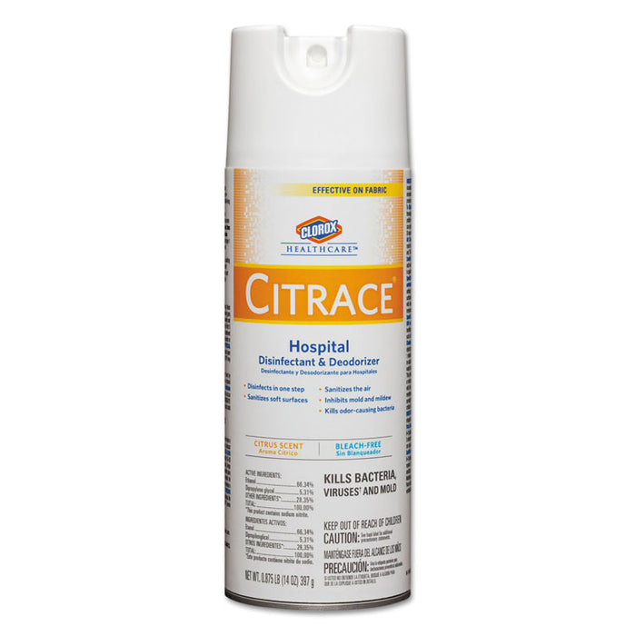 Citrace Hospital Disinfectant & Deodorizer, Citrus, 14oz Aerosol, 12/Carton
