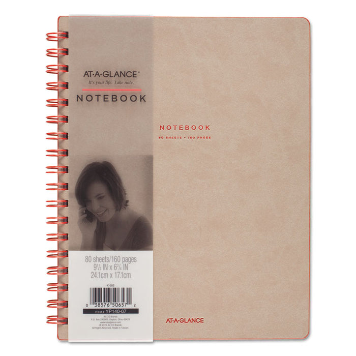 Collection Twinwire Notebook, 1 Subject, Wide/Legal Rule, Tan/Red Cover, 9.5 x 7.25, 80 Sheets