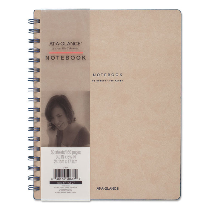 Collection Twinwire Notebook, 1 Subject, Wide/Legal Rule, Tan/Navy Blue Cover, 9.5 x 7.25, 80 Sheets