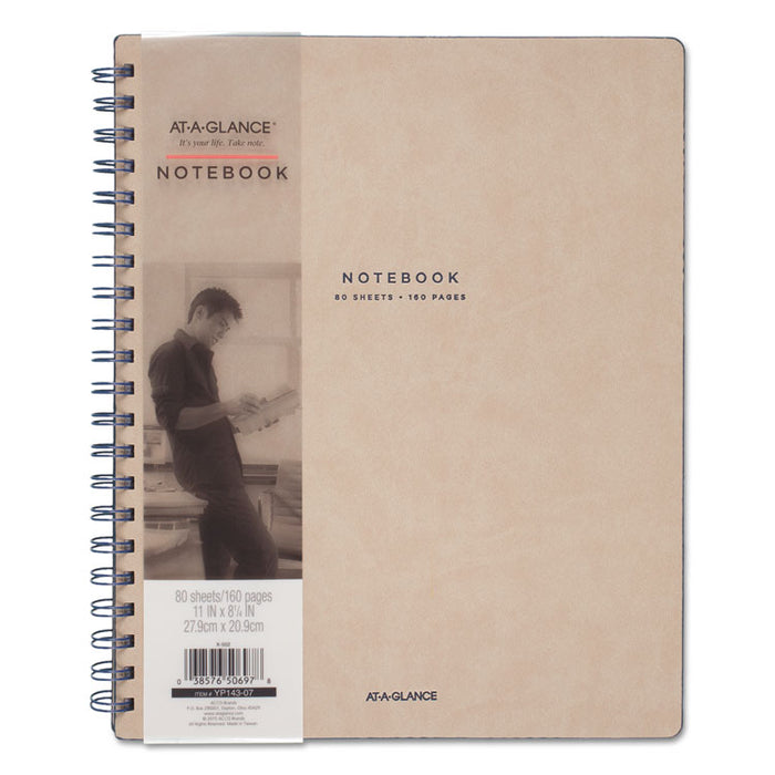 Collection Twinwire Notebook, 1 Subject, Wide/Legal Rule, Tan/Navy Blue Cover, 11 x 8.75, 80 Sheets