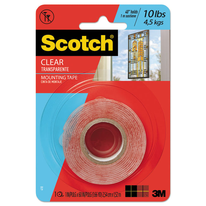Double-Sided Mounting Tape, Industrial Strength, 1" x 60", Clear/Red Liner