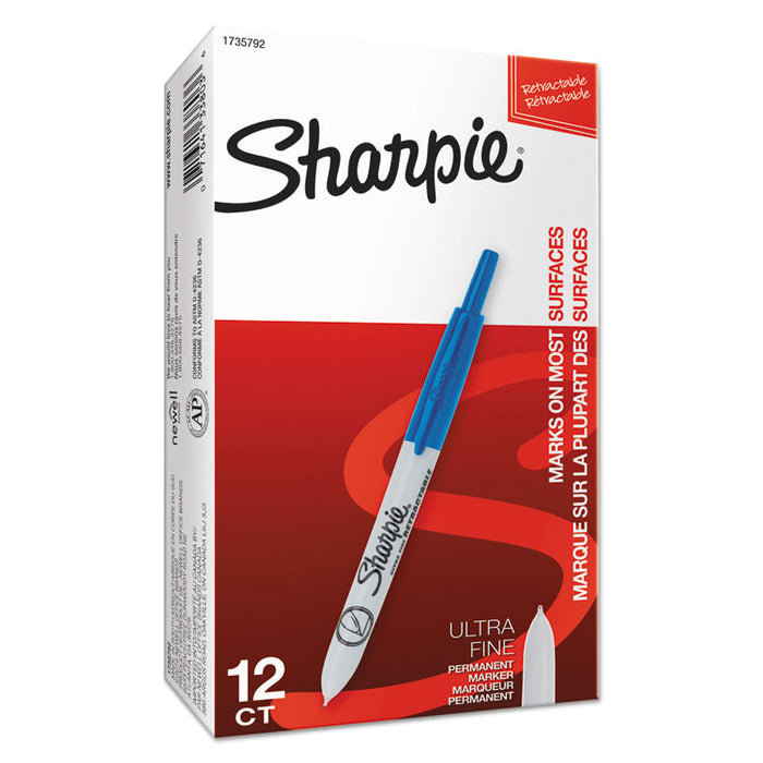 Retractable Permanent Marker, Extra-Fine Needle Tip, Blue