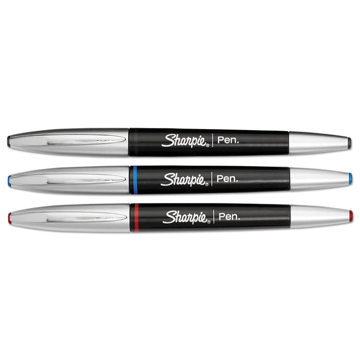 Grip Stick Porous Point Pen, Fine 0.5mm, Assorted Ink, Black Barrel, 3/Pack