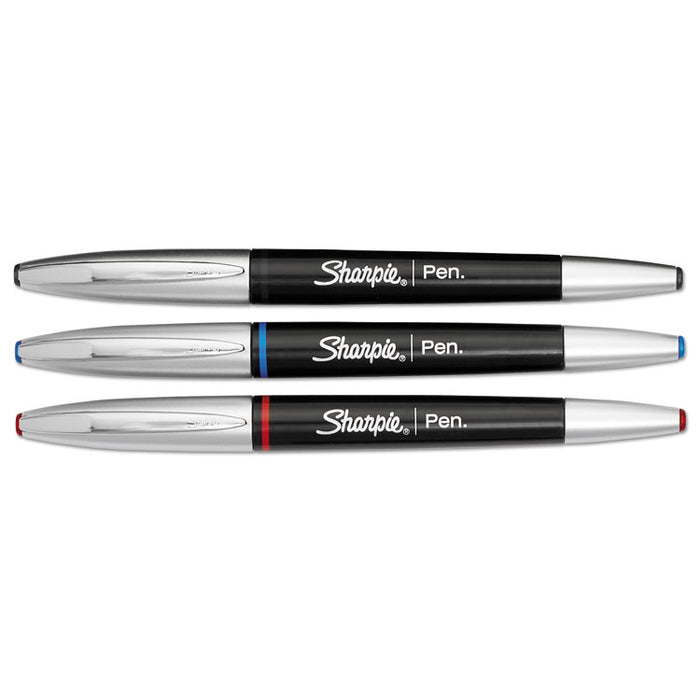 Grip Stick Porous Point Pen, Fine 0.5mm, Assorted Ink, Black Barrel, 3/Pack