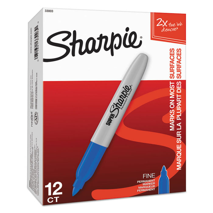 Super Permanent Marker, Fine Bullet Tip, Blue, Dozen