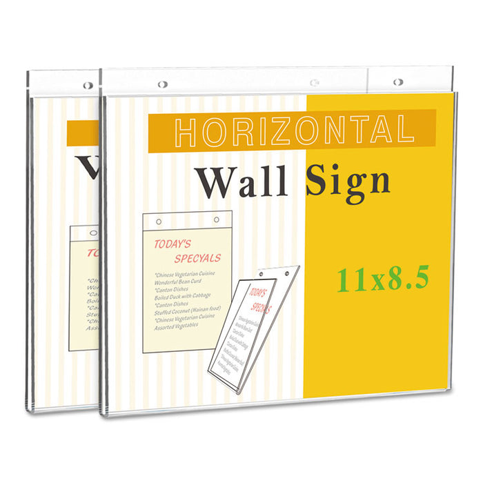 Wall Mount Sign Holder, 11" x 8 1/2", Horizontal, Clear, 2/Pack