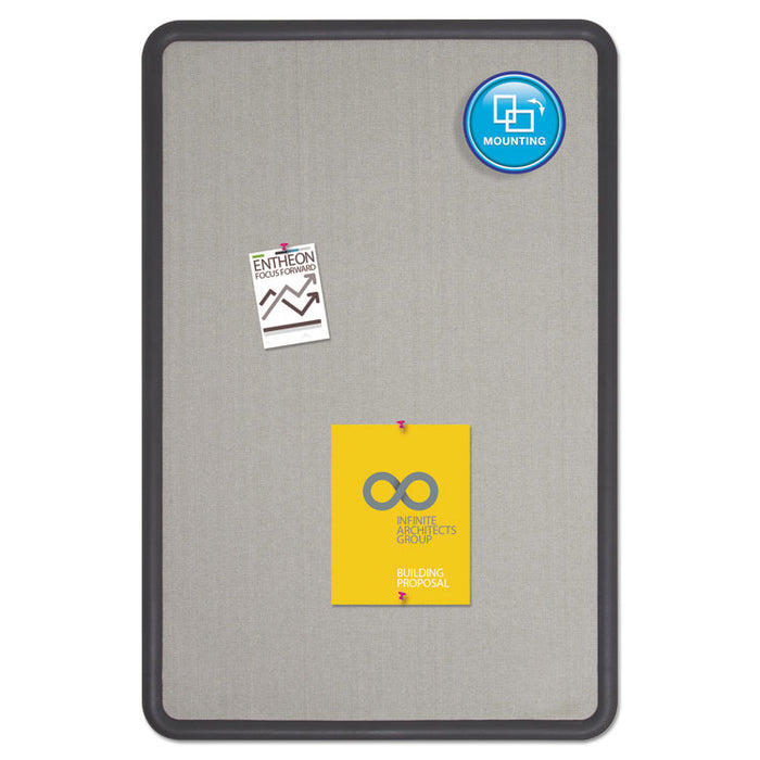 Contour Fabric Bulletin Board, 36 x 24, Gray Surface, Black Plastic Frame