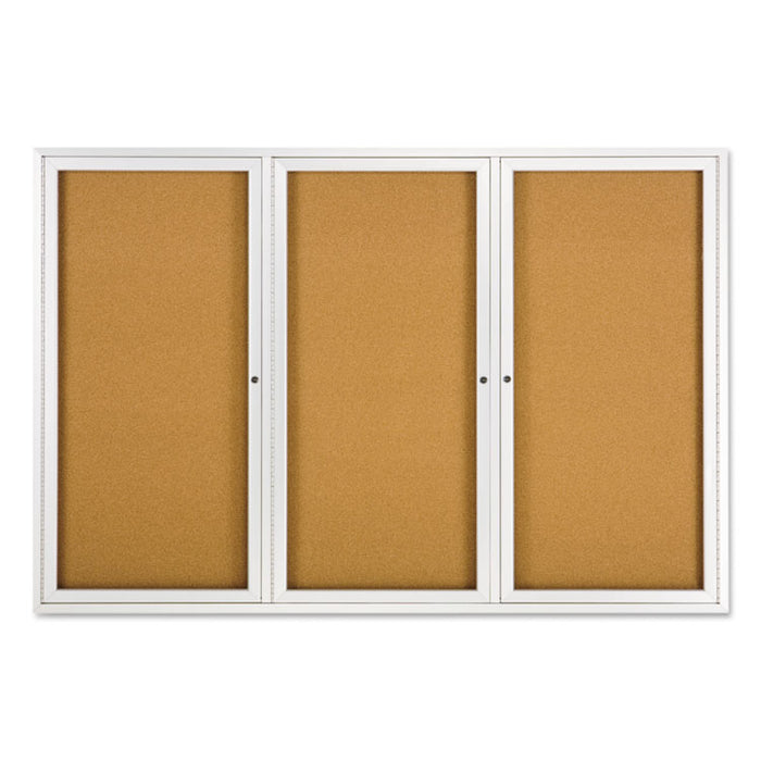Enclosed Bulletin Board, Natural Cork/Fiberboard, 72 x 48, Silver Aluminum Frame