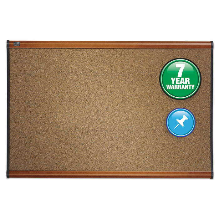 Prestige Bulletin Board, Brown Graphite-Blend Surface, 36 x 24, Cherry Frame
