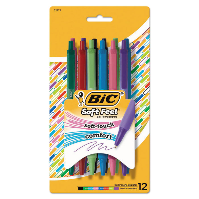 Soft Feel Ballpoint Pen, Retractable, Medium 1 mm, Assorted Ink and Barrel Colors, Dozen