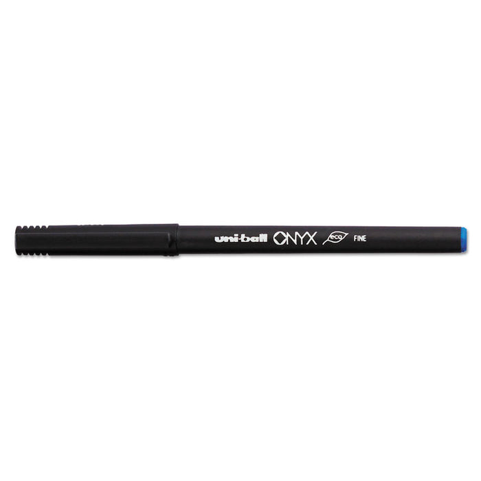 ONYX Roller Ball Pen, Stick, Fine 0.7 mm, Blue Ink, Black Matte Barrel, 72/Pack
