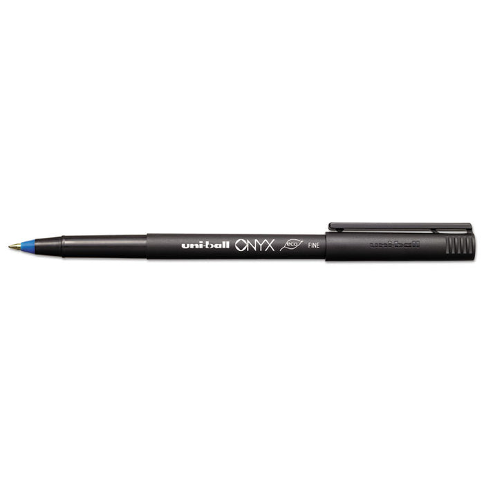 ONYX Roller Ball Pen, Stick, Fine 0.7 mm, Blue Ink, Black Matte Barrel, 72/Pack