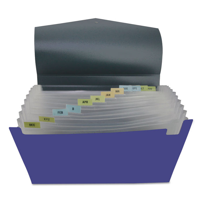 Poly Expanding Files, 13 Sections, Cord/Hook Closure, 1/12-Cut Tabs, Letter Size, Metallic Blue/Steel Gray