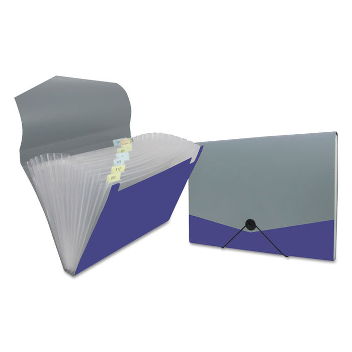 Poly Expanding Files, 13 Sections, Cord/Hook Closure, 1/12-Cut Tabs, Letter Size, Metallic Blue/Steel Gray