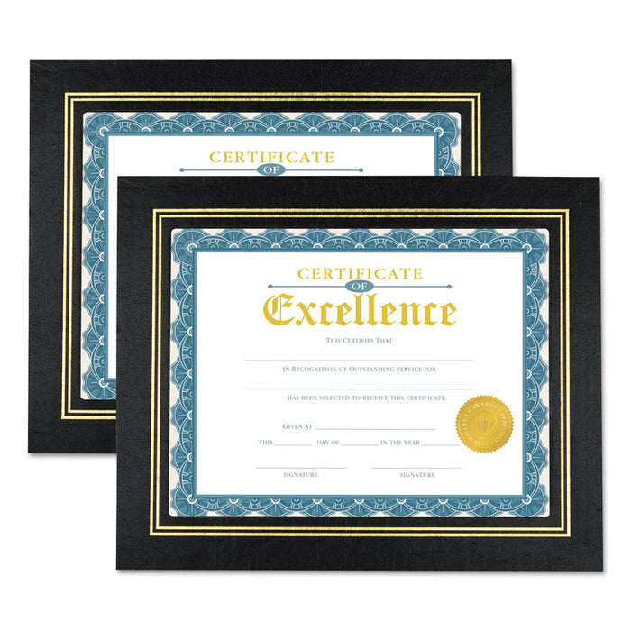 Leatherette Document Frame, Certificate/Document, 11 x 8 1/2, Black, 2/PK