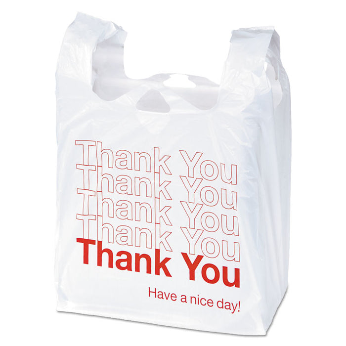 Plastic "Thank You" Bags, 0.55 mil, 11.5" x 22", White/Red, 250/Box