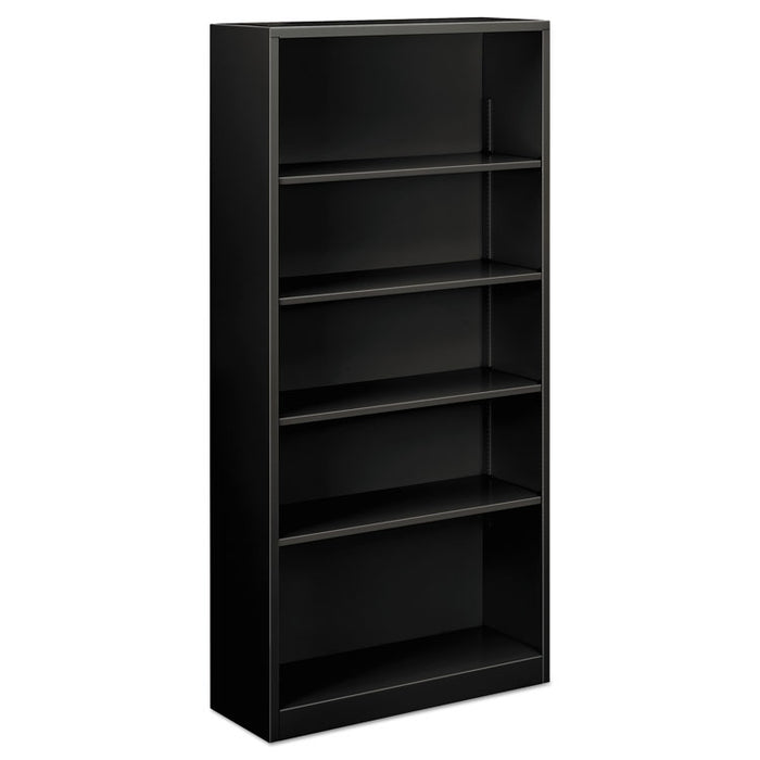 Steel Bookcase, 5-Shelf, 34.5"w x 12.63"d x 71"h, Black