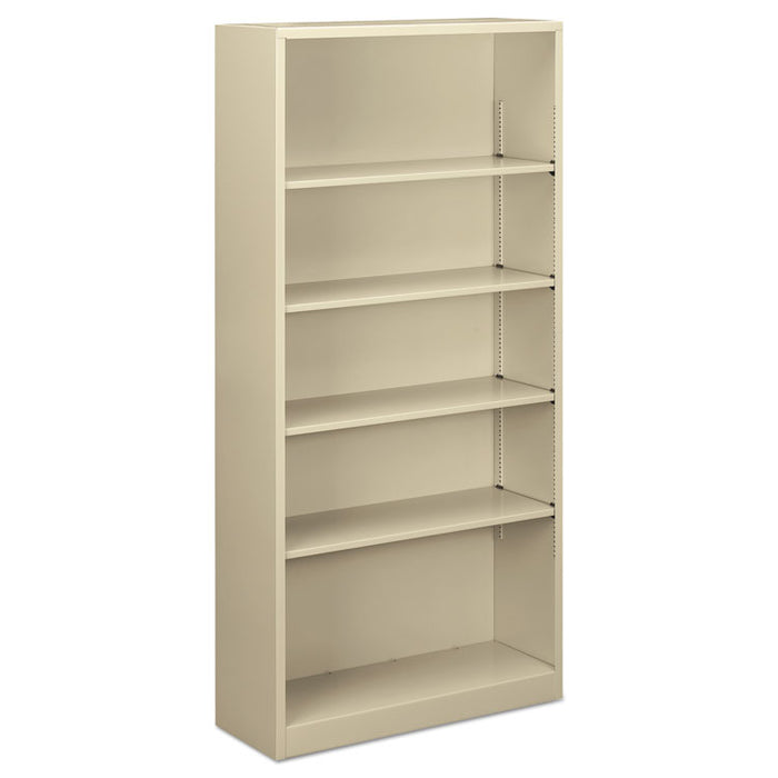Steel Bookcase, 5-Shelf, 34.5"w x 12.63"d x 71"h, Putty
