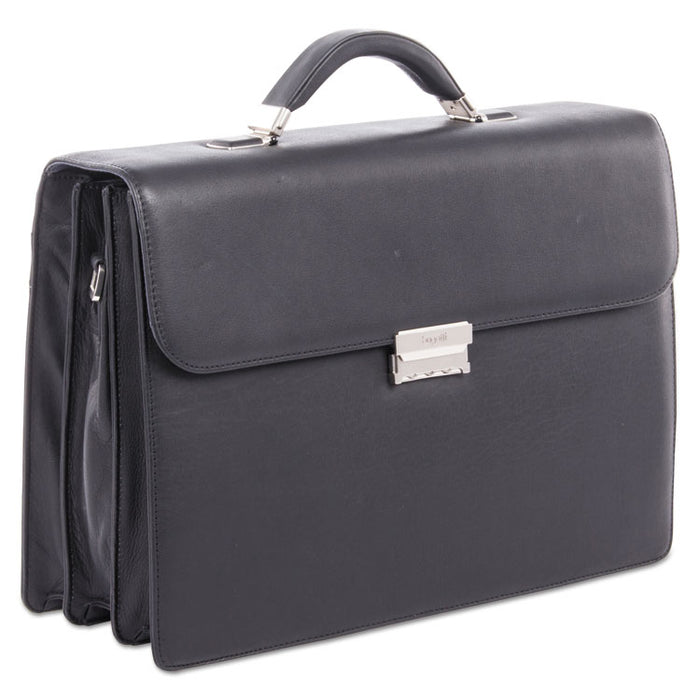 Sartoria Medium Briefcase, 16.5" x 5" x 12", Leather, Black
