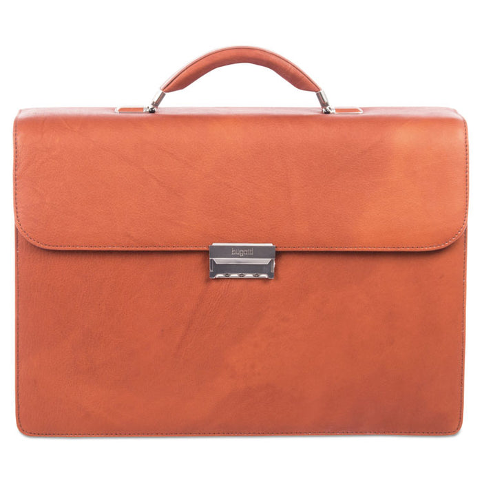 Sartoria Medium Briefcase, 16.5" x 5" x 12", Leather, Cognac
