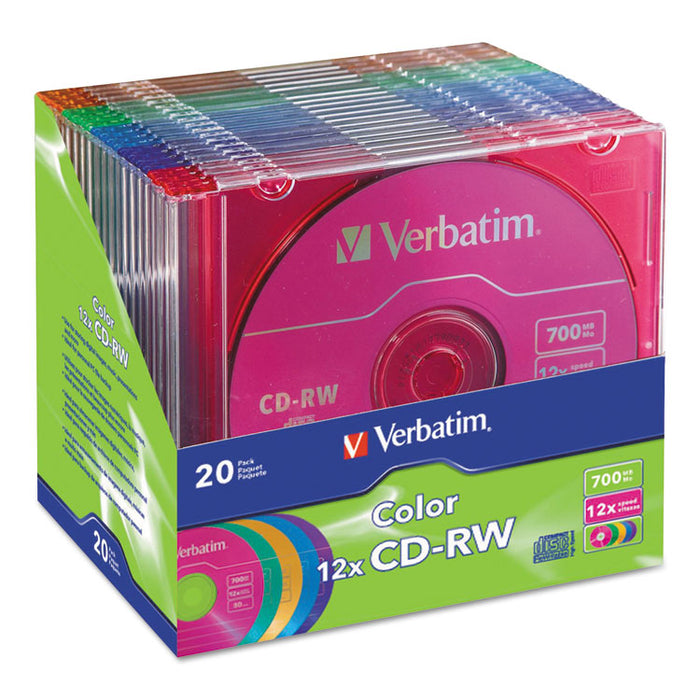CD-RW High-Speed Rewritable Disc, 700MB, 12x, Slim Jewel Case, 20/Pack