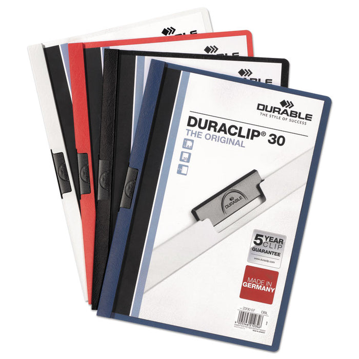 Vinyl DuraClip Report Cover w/Clip, Letter, Holds 30 Pages, Clear/Black, 25/Box