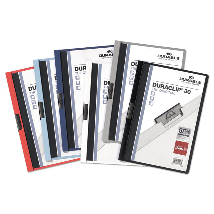 Vinyl DuraClip Report Cover w/Clip, Letter, Holds 30 Pages, Clear/Black, 25/Box