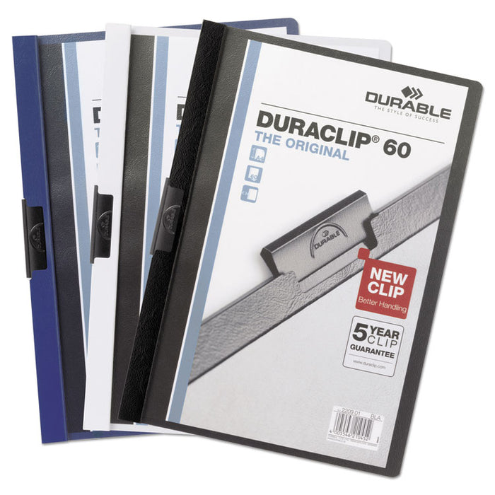 DuraClip Report Cover with Clip Fastener, 8.5 x 11, Clear/Navy, 25/Box
