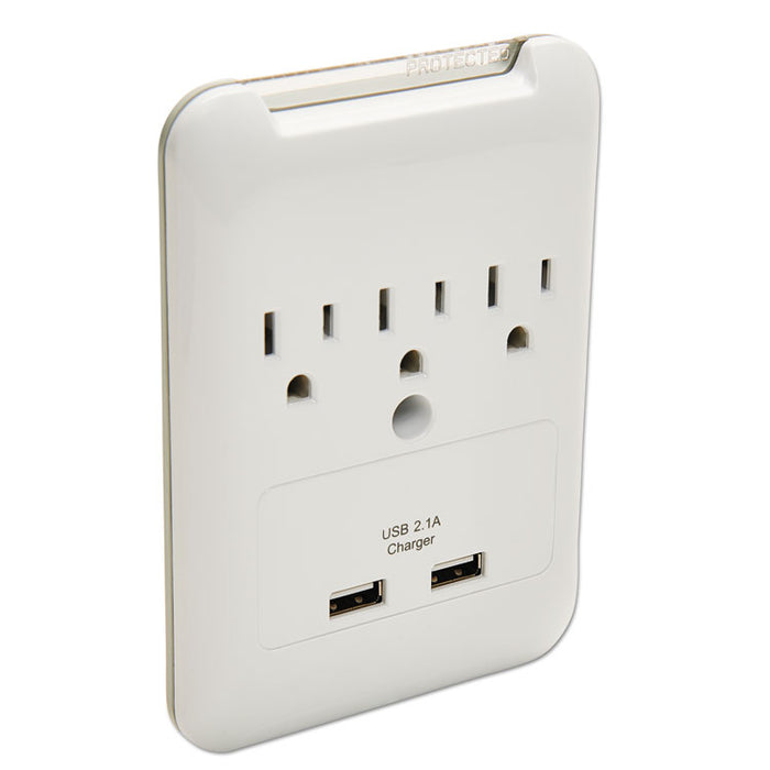 Wall Surge Protector, 3 Outlets/2 USB Charging Ports, 540 Joules, White