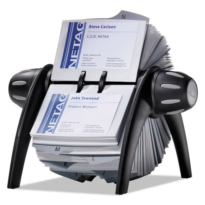 VISIFIX Flip Rotary Business Card File, Holds 400 4 1/8 x 2 7/8 Cards, Black/SR
