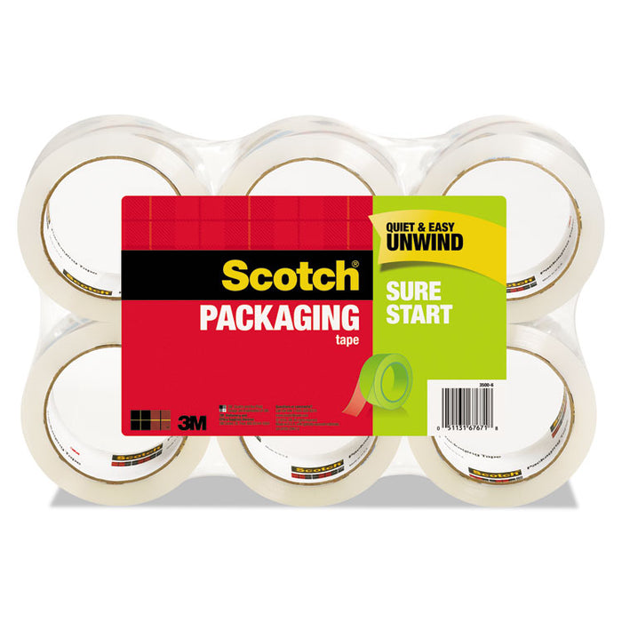 Sure Start Packaging Tape, 3" Core, 1.88" x 54.6 yds, Clear, 6/Pack