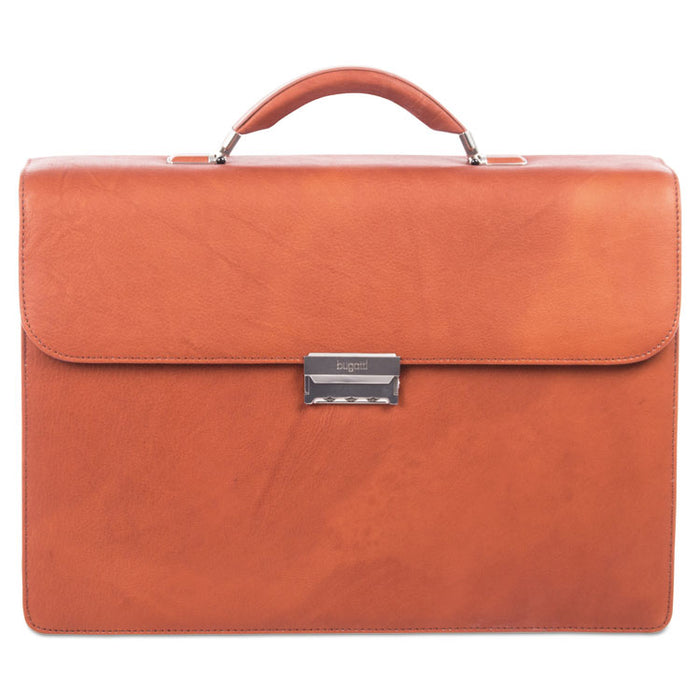 Sartoria Medium Briefcase, 16.5" x 5" x 12", Leather, Cognac