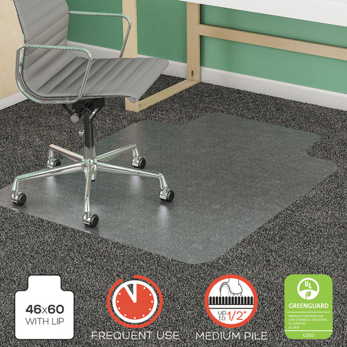 SuperMat Frequent Use Chair Mat for Medium Pile Carpet, 46 x 60, Wide Lipped, Clear