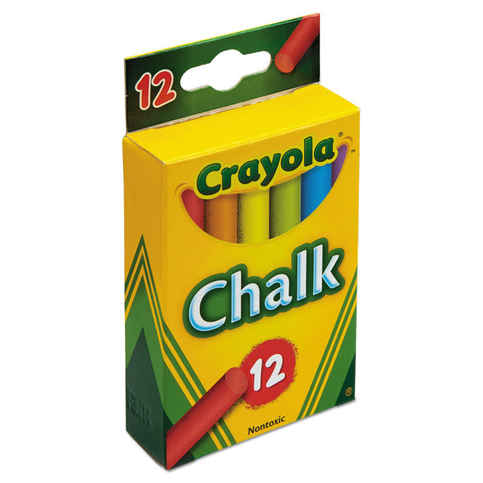 Chalk, 3" x 0.38" Diameter, 6 Assorted Colors, 12 Sticks/Box