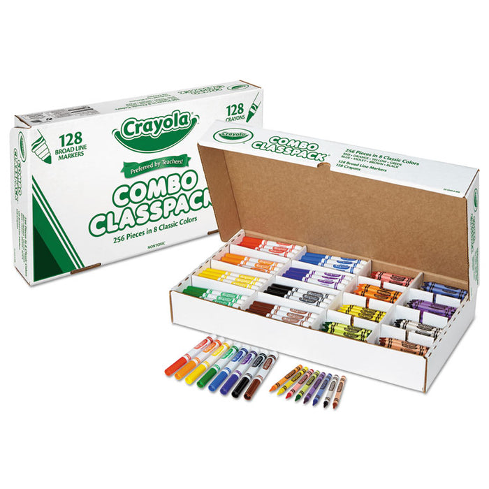 Crayons and Markers Combo Classpack, Eight Colors, 256/Set